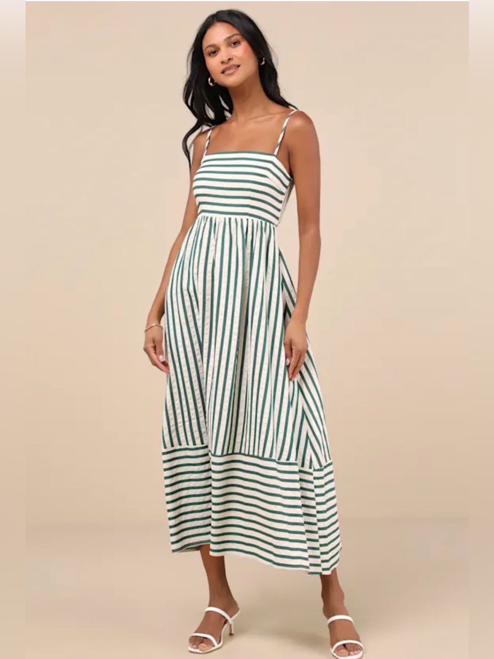 Lulus Exceptionally Pristine Green and Cream Striped Cutout Midi Dress